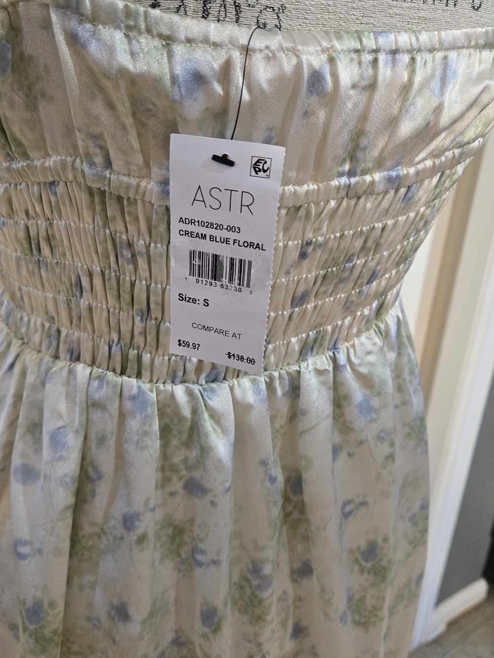 Astr Smocked Floral Maxi Dress in White, Light Blue & Light Green - Picture 5 of 6